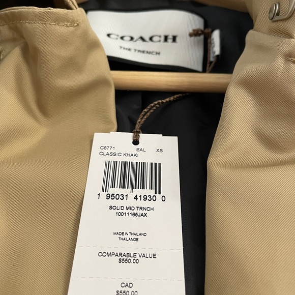 Coach Solid Mid Trench Double Breasted Jacket in Khaki Size XS - Picture 4 of 8